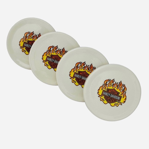 Harley-Davidson Motorcycle Flame Logo Set Of 4 Ceramic Cork Coasters - Picture 12 of 12